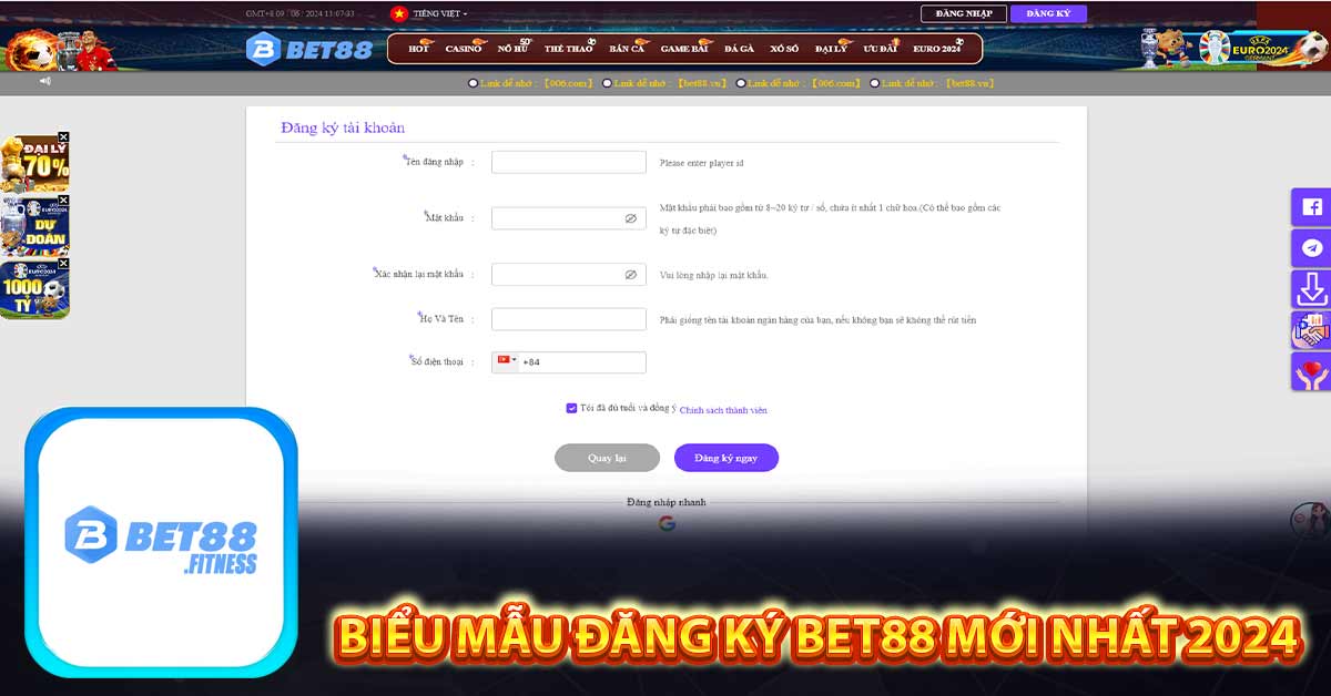 Các bước đăng ký Bet88 siêu chi tiết